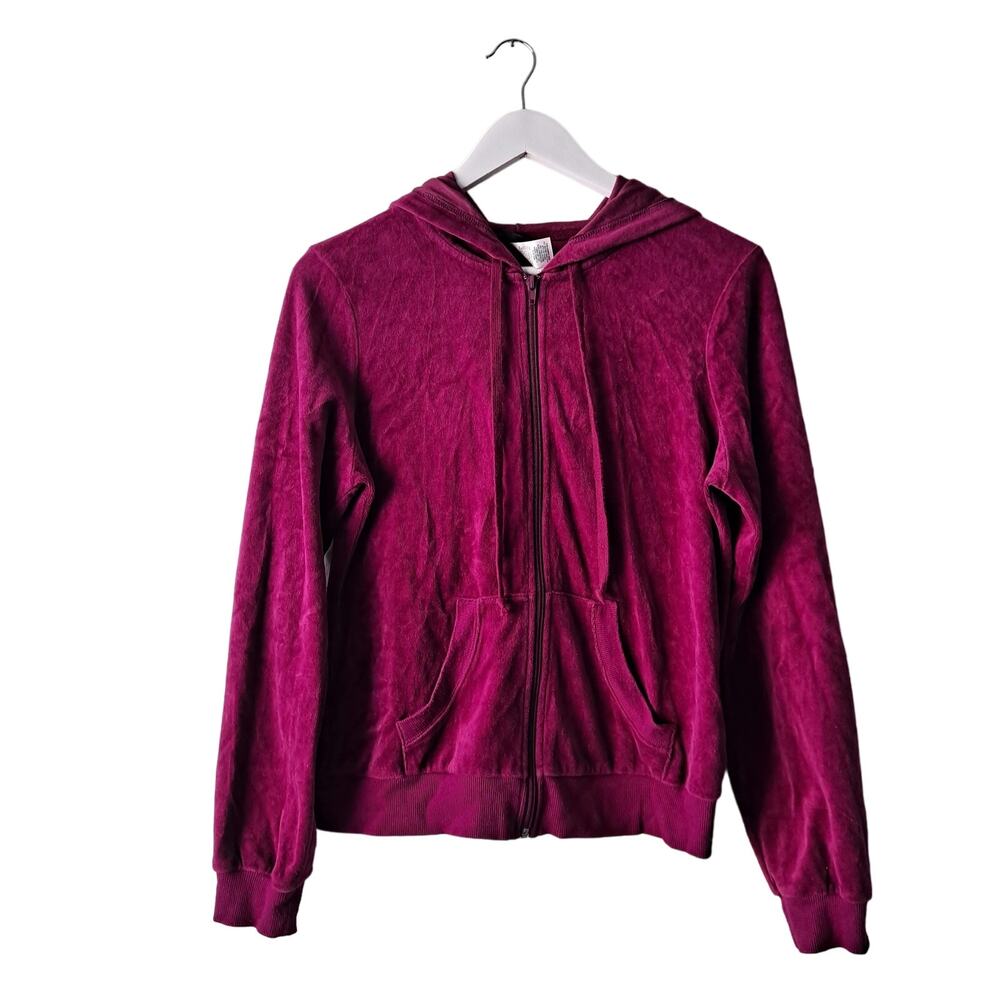 Joe Boxer Hoodie Sweatshirt Full Zip Velvet Velour Maroon Red Womens Size Large